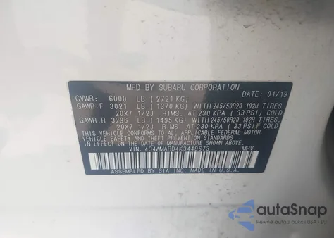 2019 Subaru Ascent Touring from USA, damaged, VIN 4S4WMARD4K3449673